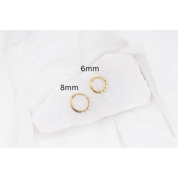 6mm Gold Vermeil Sterling Silver Opal Huggie Hoops, Opal Huggie Earrings - Picture 5 of 9